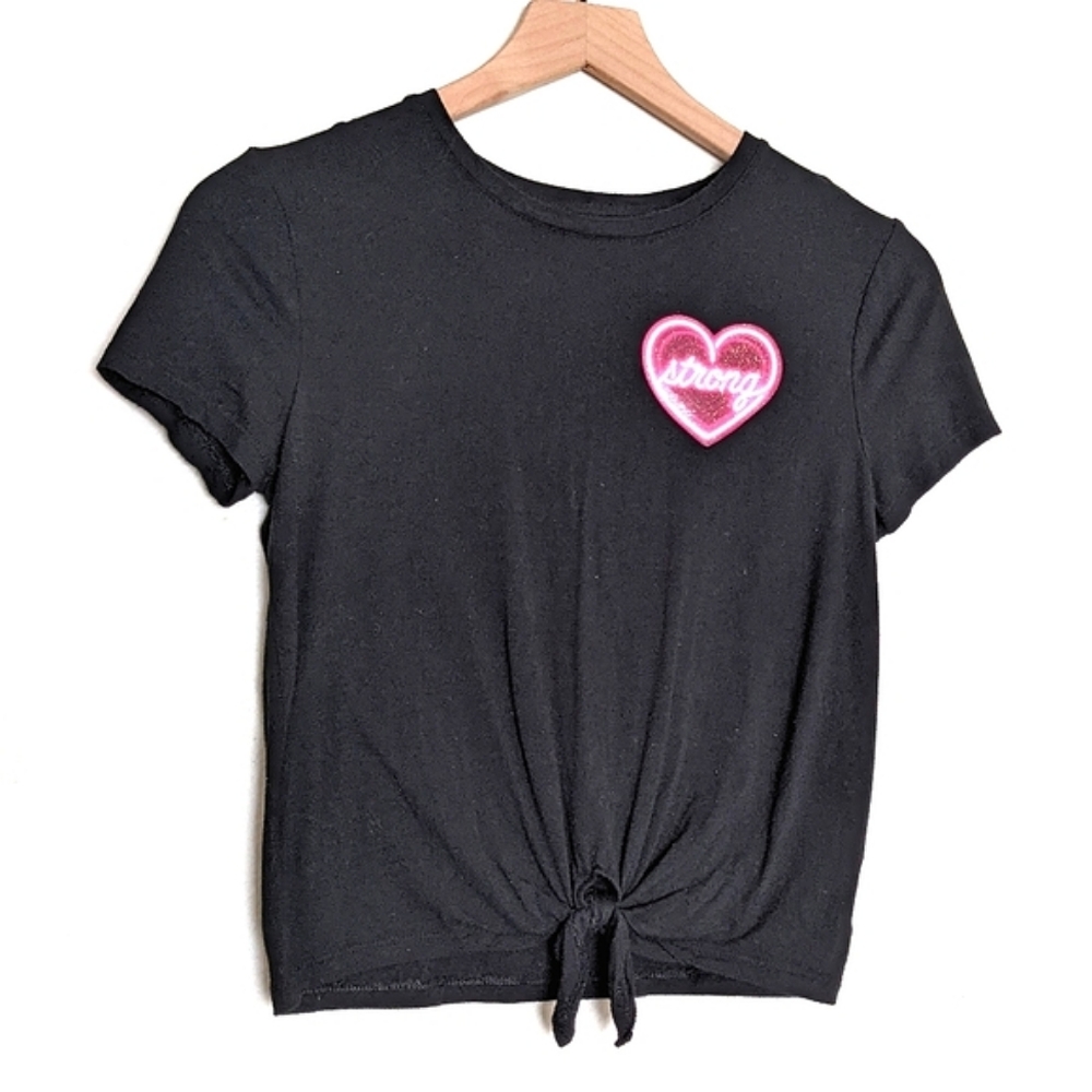 Old Navy Tie Front Strong Heart Print Tee Girls size Medium